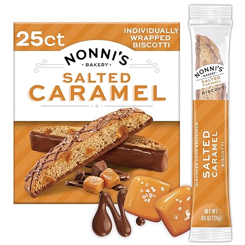 Nonni's Bakery Salted Caramel Biscotti Cookies, Individually Wrapped Coffee and Tea Biscuit Snack, 21 oz, 25 Count