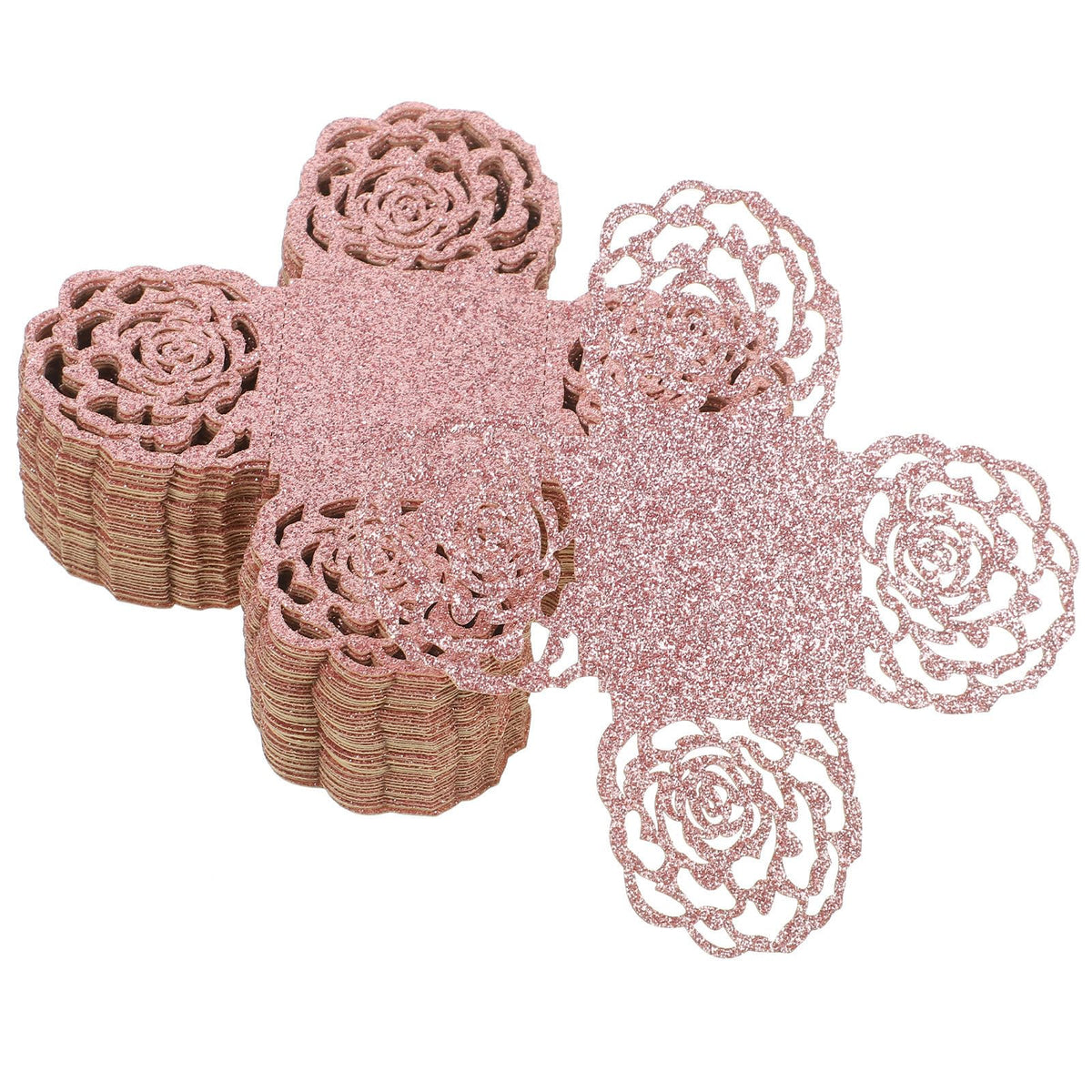 Toyvian 50pcs Chocolate Paper Holders Decorative Hollow Rose Lace Candy Wrappers Glitter Pink Dessert Truffle Cups for Wedding Party Table