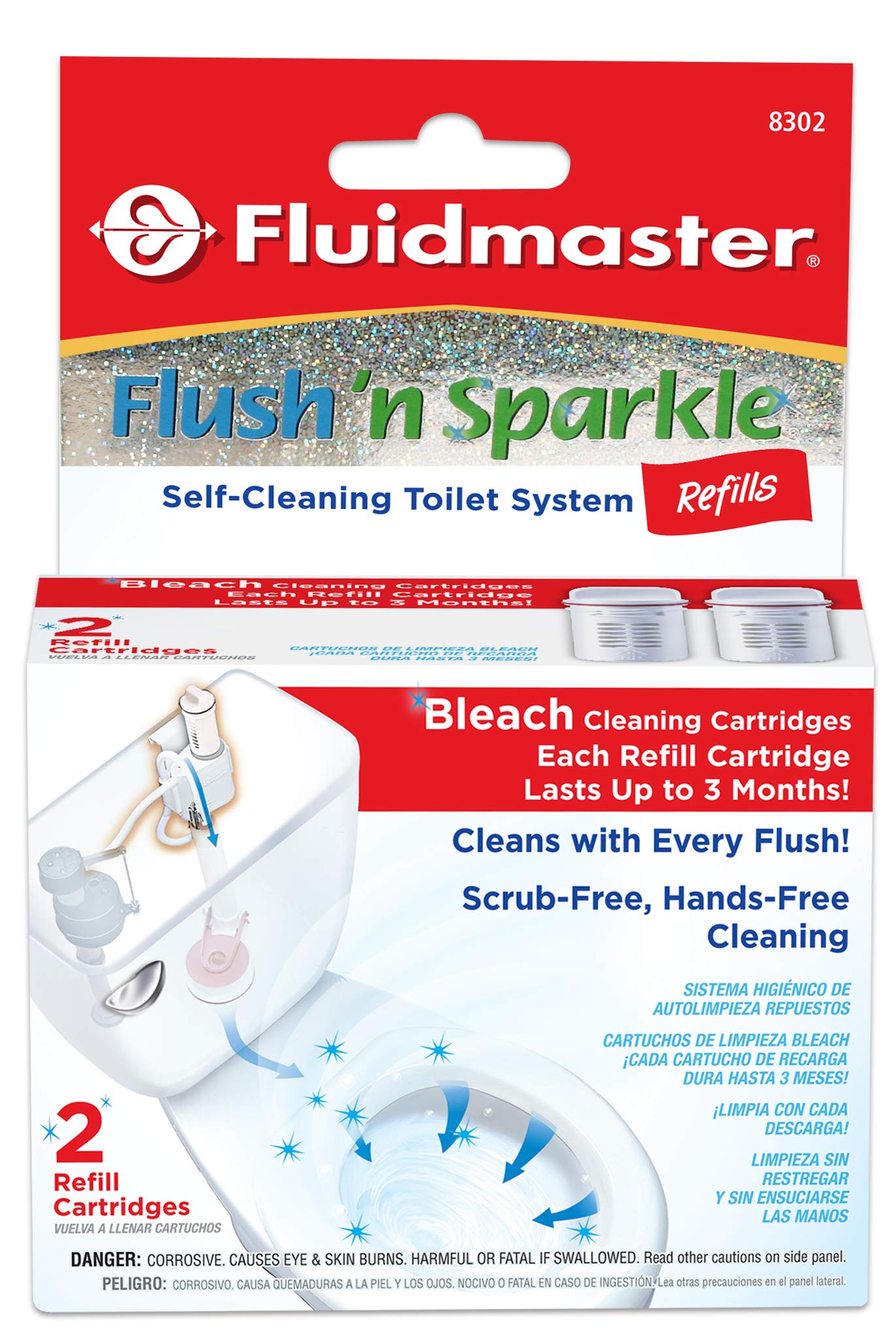 Fluidmaster 8302P8 Flush 'n Sparkle Automatic Toilet Bowl Cleaning System Refills, Bleach 2-Pack