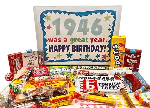 RETRO CANDY YUM ~ 1946 80th Birthday Gift Box of Nostalgic Retro Candy from Childhood for 80 Year Old Man or Woman Born 1946