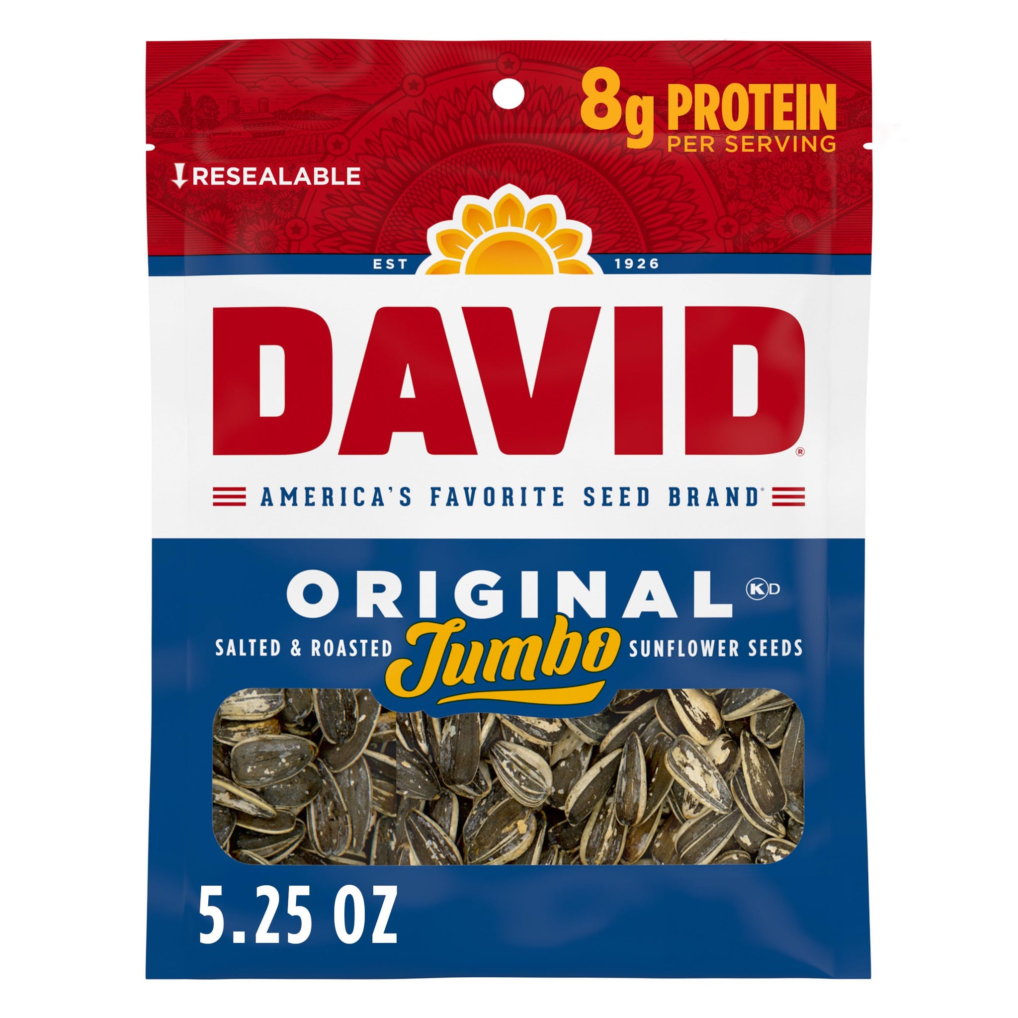 DAVID Sunflower Seeds, Original Flavor, Easter Basket Stuffer for Baseball Players, 5.25 oz.