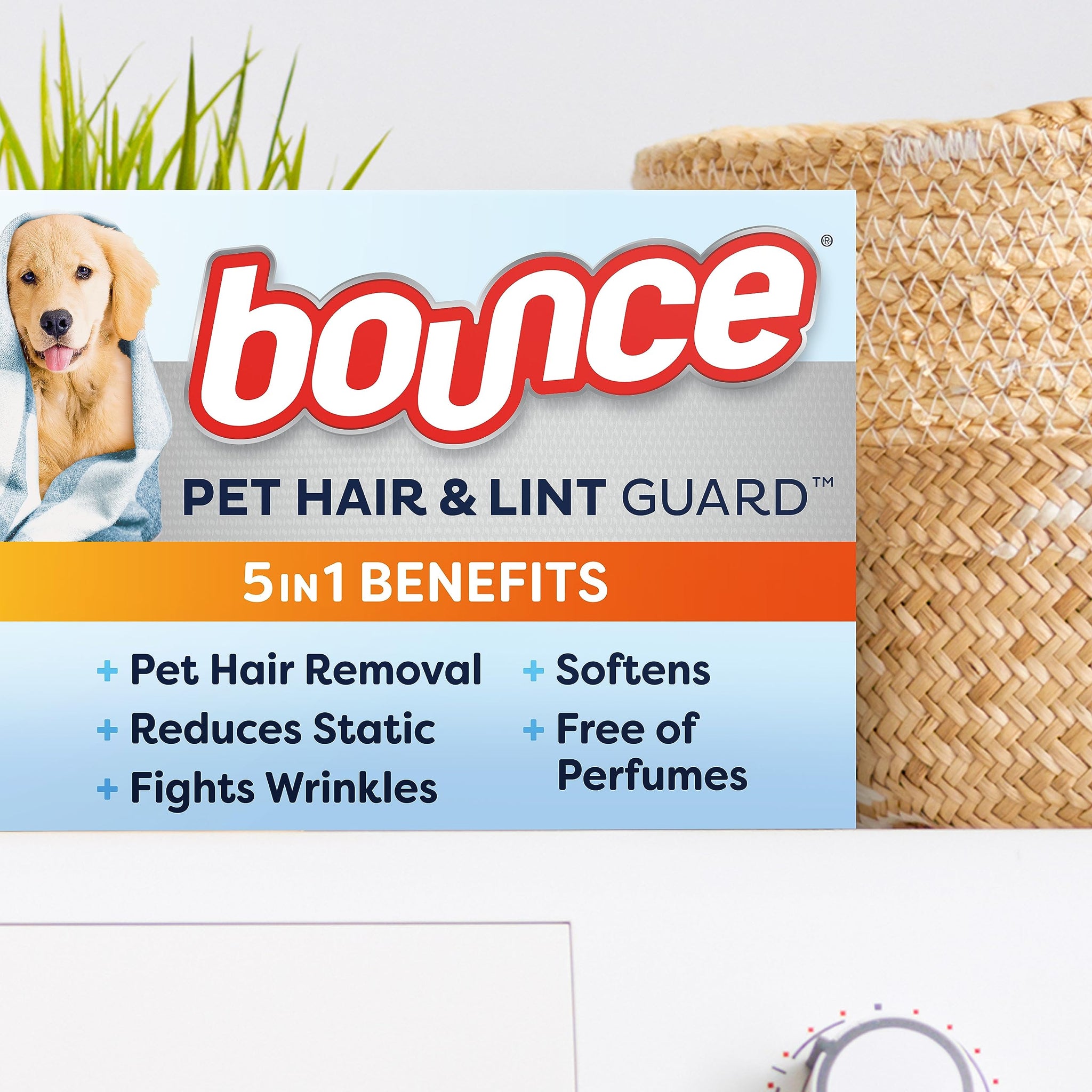 Bounce Pet Hair and Lint Guard Mega Dryer Sheets with 3X Pet Hair Fighters, Unscented, 130 Count