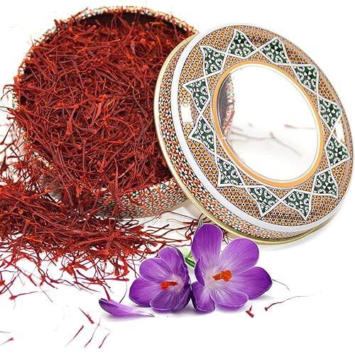 Zand Saffron Threads 2g - Premium Organic Pure Saffron Spice for Cooking Basmati Rice, and More - in Decorative Airtight Tin with Window Lid