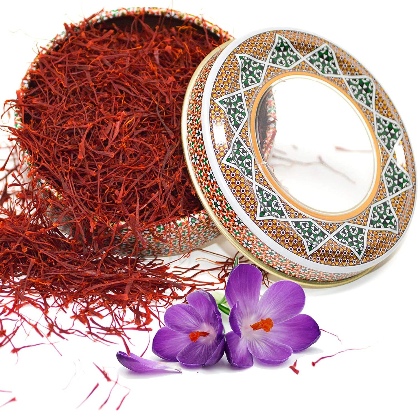 Zand Saffron Threads 2g - Premium Organic Pure Saffron Spice for Cooking Basmati Rice, and More - in Decorative Airtight Tin with Window Lid