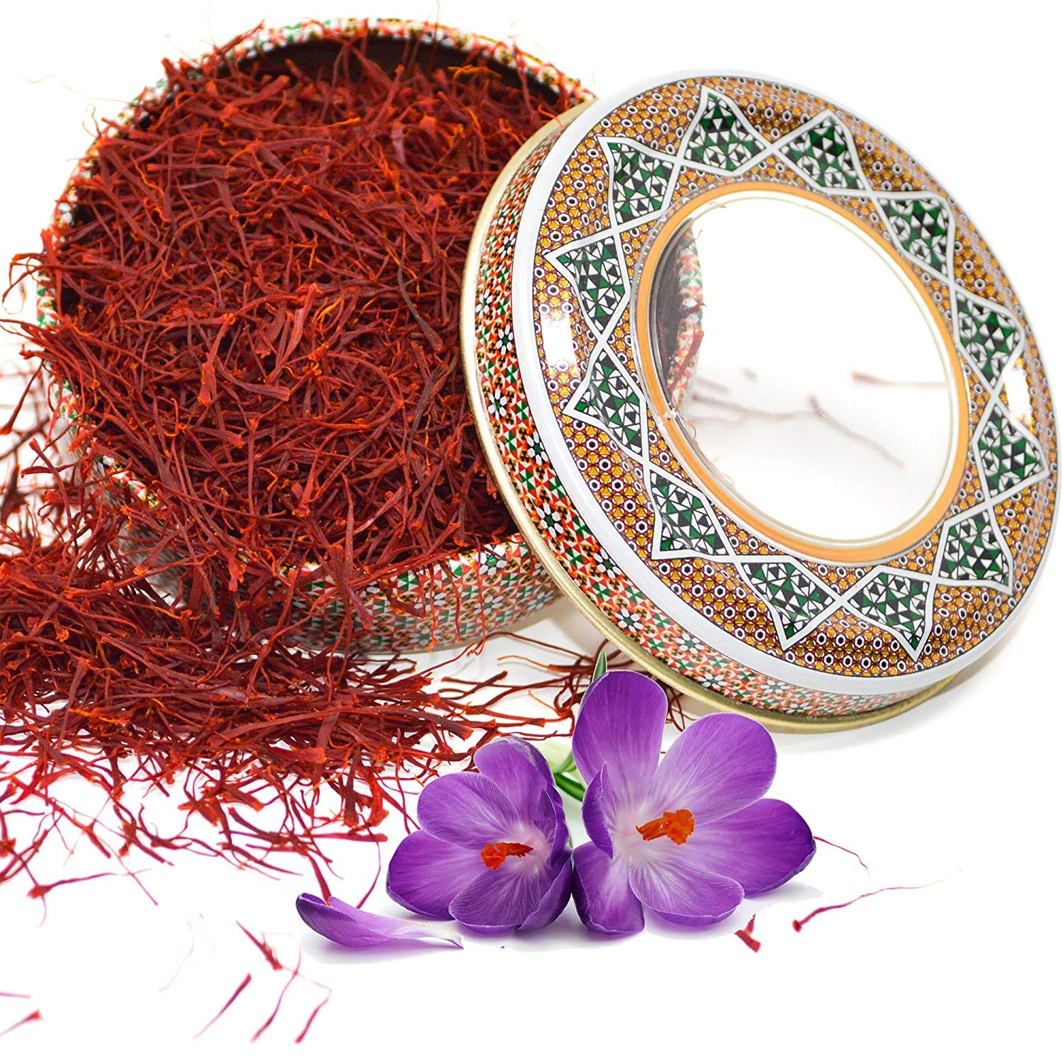 Zand Saffron Threads 2g - Premium Organic Pure Saffron Spice for Cooking Basmati Rice, and More - in Decorative Airtight Tin with Window Lid