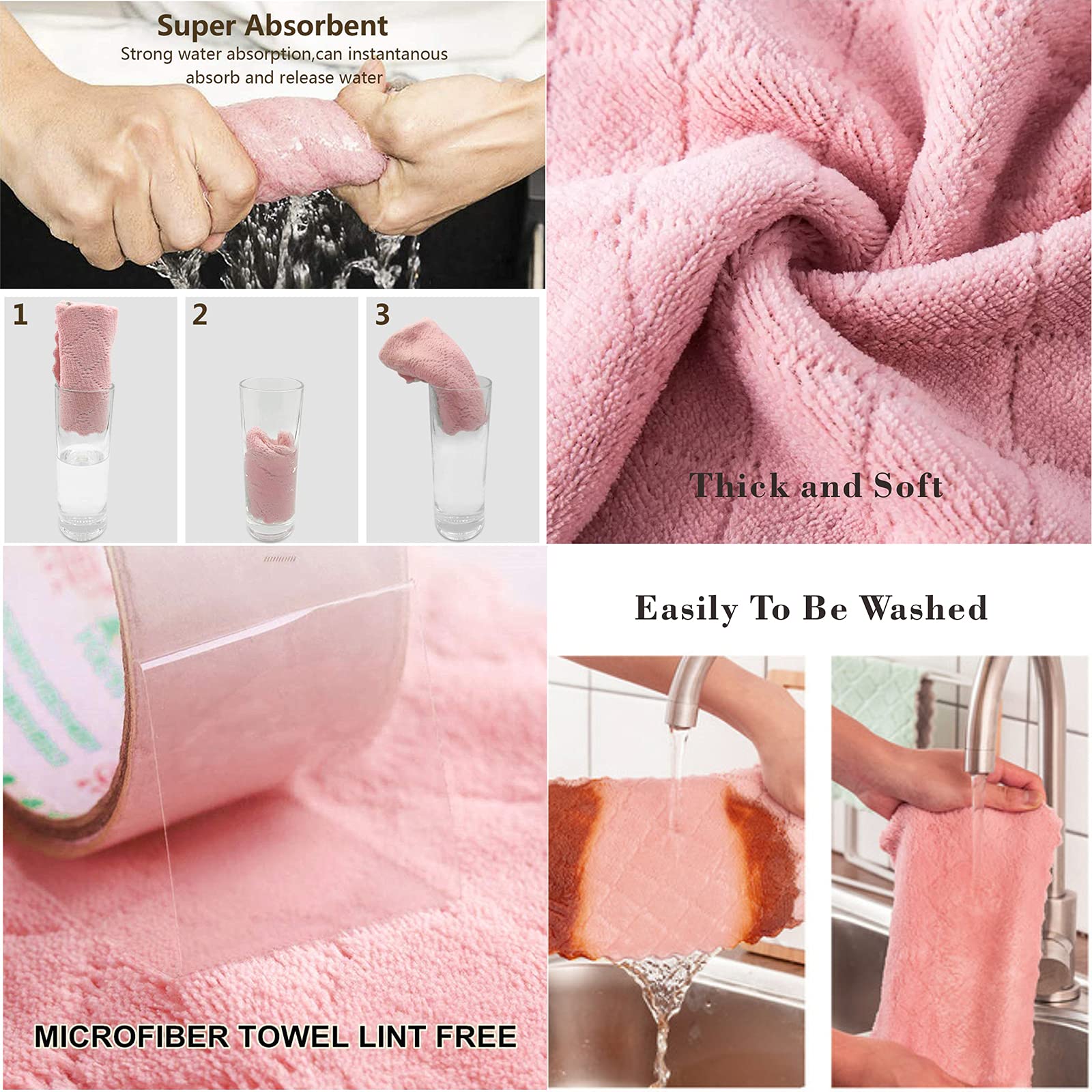 12 Pack Kitchen Towels Quick Dry Washcloths, Coral Velvet Dishtowels Multipurpose Reusable Cloths, Soft Tea Absorbent Cleaning Cloths Double-Sided