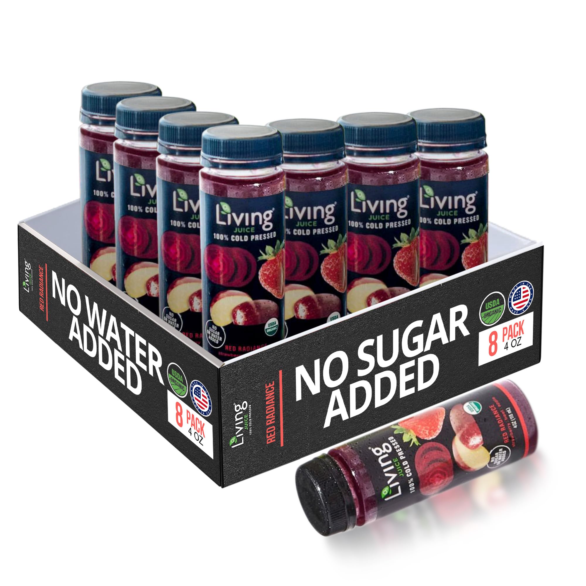 O2 Living Juice Cold Pressed Drink - Red Radiance Organic Juice Pack - No Added Sugar or Water, Naturally Sweetened from Fruits, Rich in Nutrients