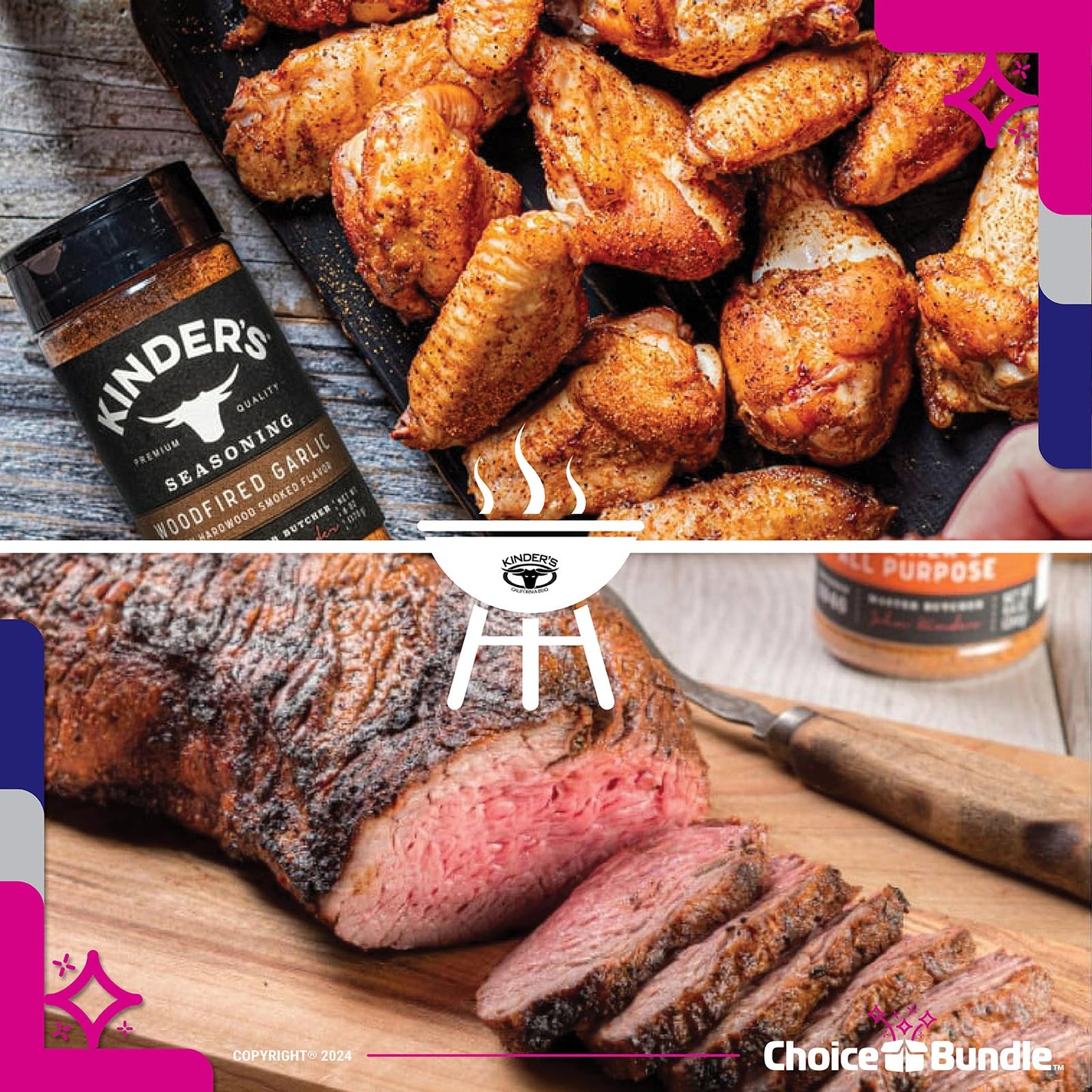 Kinders Buttery Garlic & Herb Woodfired Garlic The Blend Buttery Steakhouse All Purpose Seasoning & Rub 5 pk (28.75 oz) + BBQ Masters & Opener (7