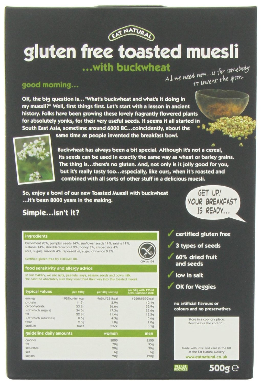 Eat Natural Gluten Free Toasted Muesli Buckwheat (500g) - Pack of 2
