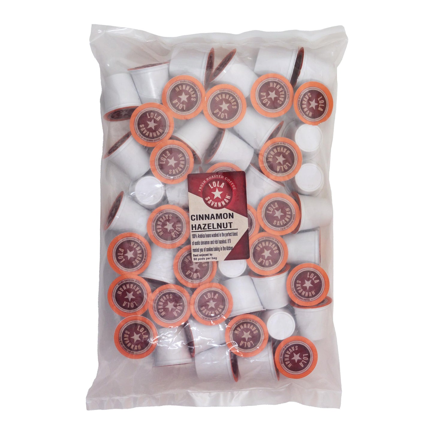 Lola Savannah Cinnamon Hazelnut Caffeinated Coffee Pods Flavored Coffee in Pod Shaped Containers, 50 Count