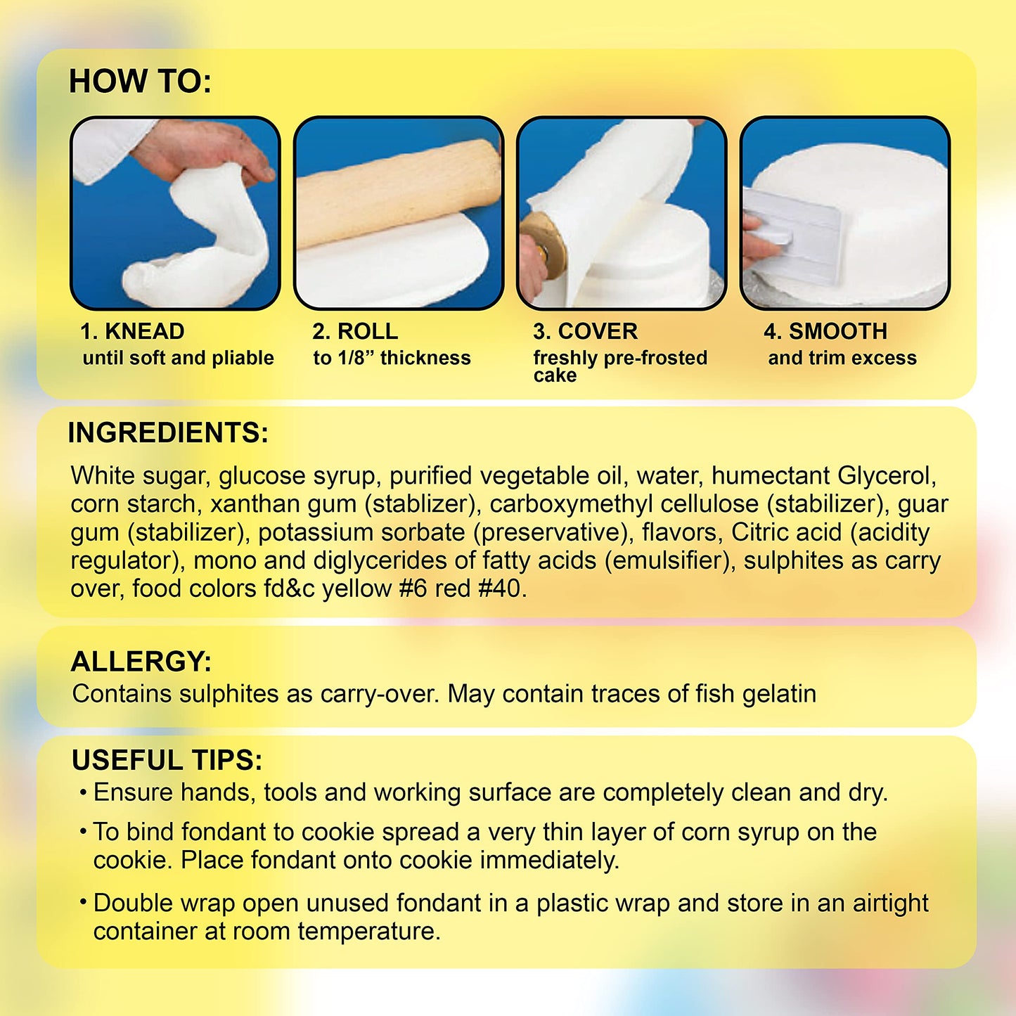 Baker's Choice, Yellow Fondant Icing 4 oz. Ready to Use Cake Decorating Frosting Easy To Roll, Moldable, Kosher, Dairy Free, and Nut Free Yellow