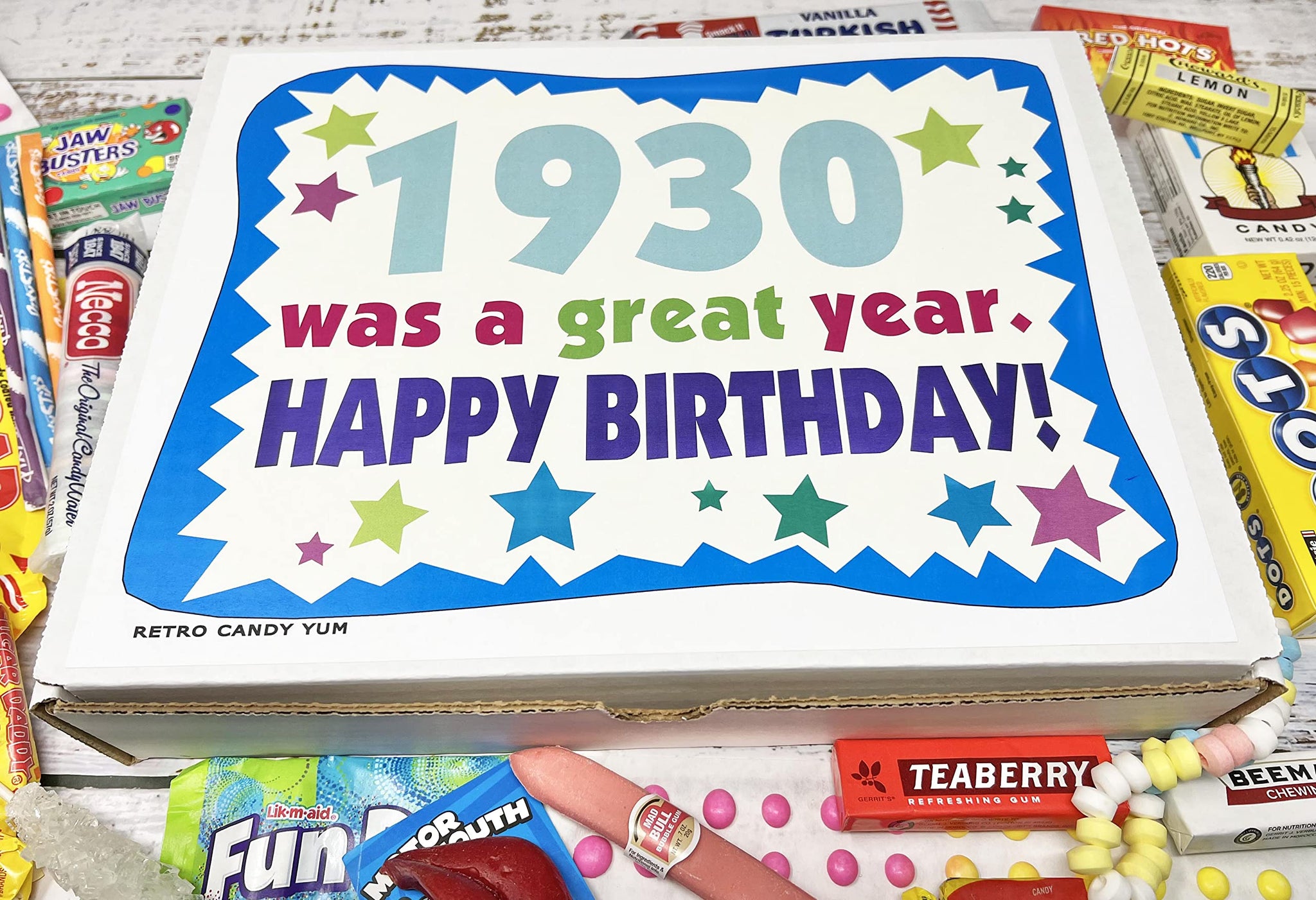 RETRO CANDY YUM ~ 1930 96th Birthday Gift Box of Nostalgic Candy from Childhood for 96 Year Old Man or Woman Born 1930