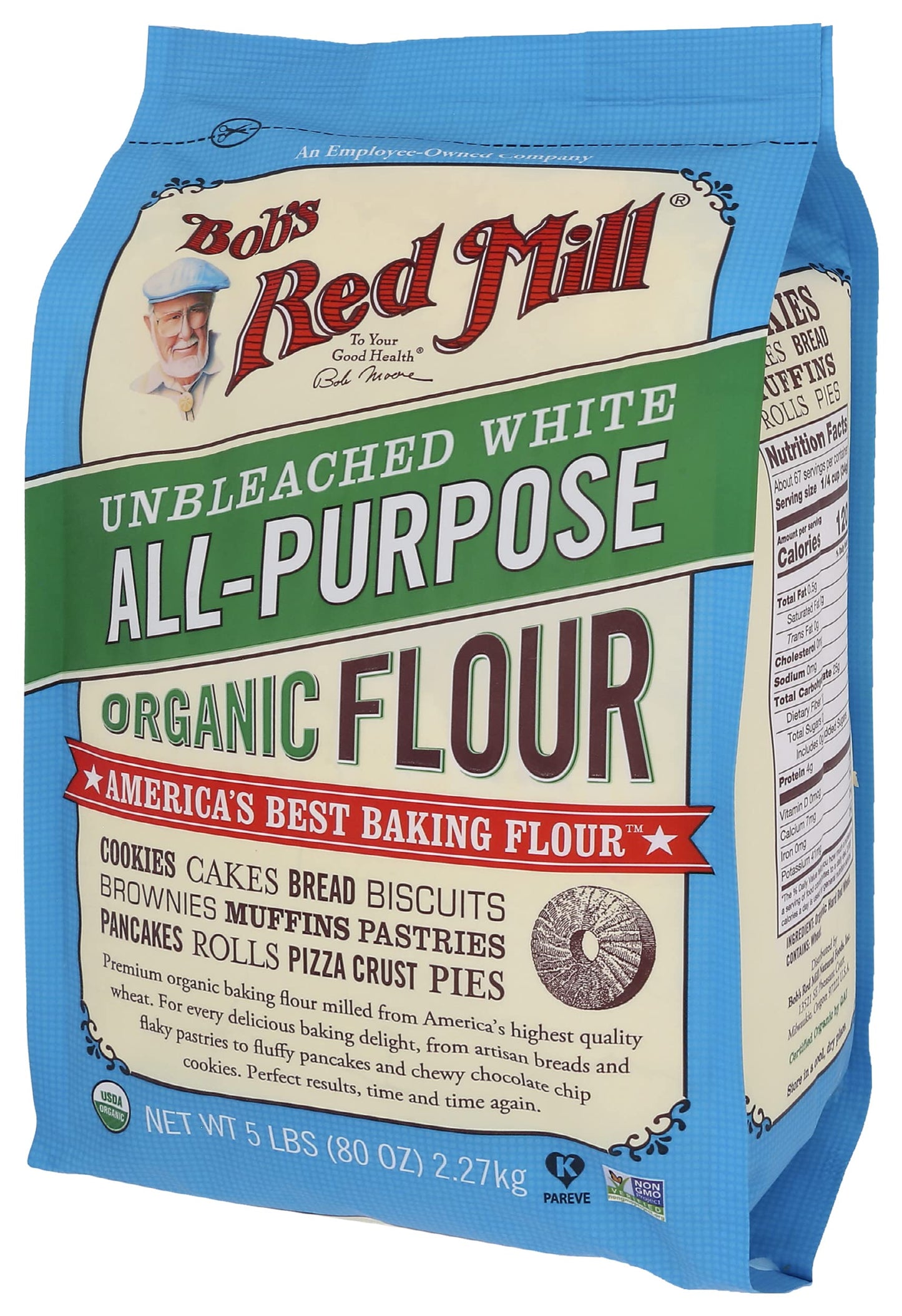 Bob's Red Mill Organic Unbleached All Purpose Flour, 5lb (Pack of 1) - Vegan, Kosher, Unbromated, Unenriched