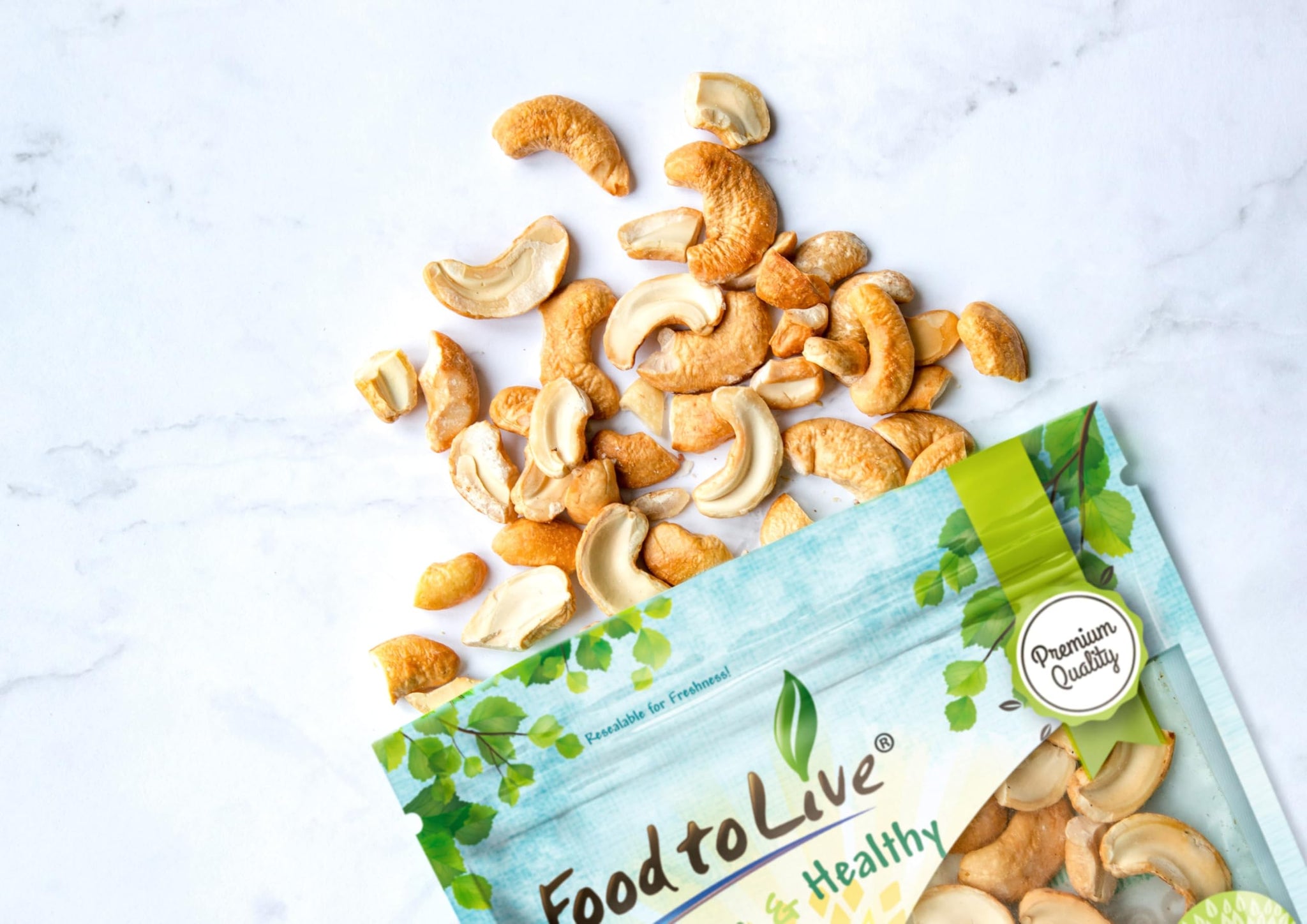 Food to Live - Dry Roasted Cashew Halves and Pieces, 8 Pounds - Unsalted Oven Roasted, No Oil Added, Keto, Kosher. High in Protein, Healthy Fats.