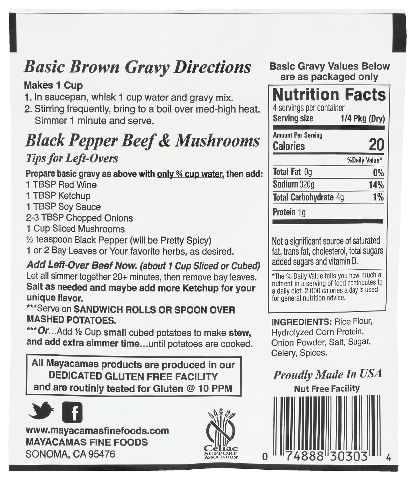 Mayacamas Fine Foods, Gravy Mix Brown Low-Fat, 0.7 Ounce