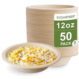 [50 Count]Harvest Pack PFAS Free 12oz Compostable Paper Bowls, Round Heavy-Duty Eco-Friendly Disposable Bagasse Bowls, Biodegradable Sugarcane Natural