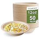 [50 Count]Harvest Pack PFAS Free 12oz Compostable Paper Bowls, Round Heavy-Duty Eco-Friendly Disposable Bagasse Bowls, Biodegradable Sugarcane Natural