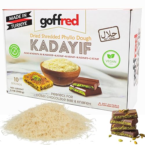 Goffred Dried & Shredded Kataifi (1.1lb) Ingredient for Dubai Chocolate Bar Filling with Pistachio Cream Phyllo Dough for Filling Pastry Shells