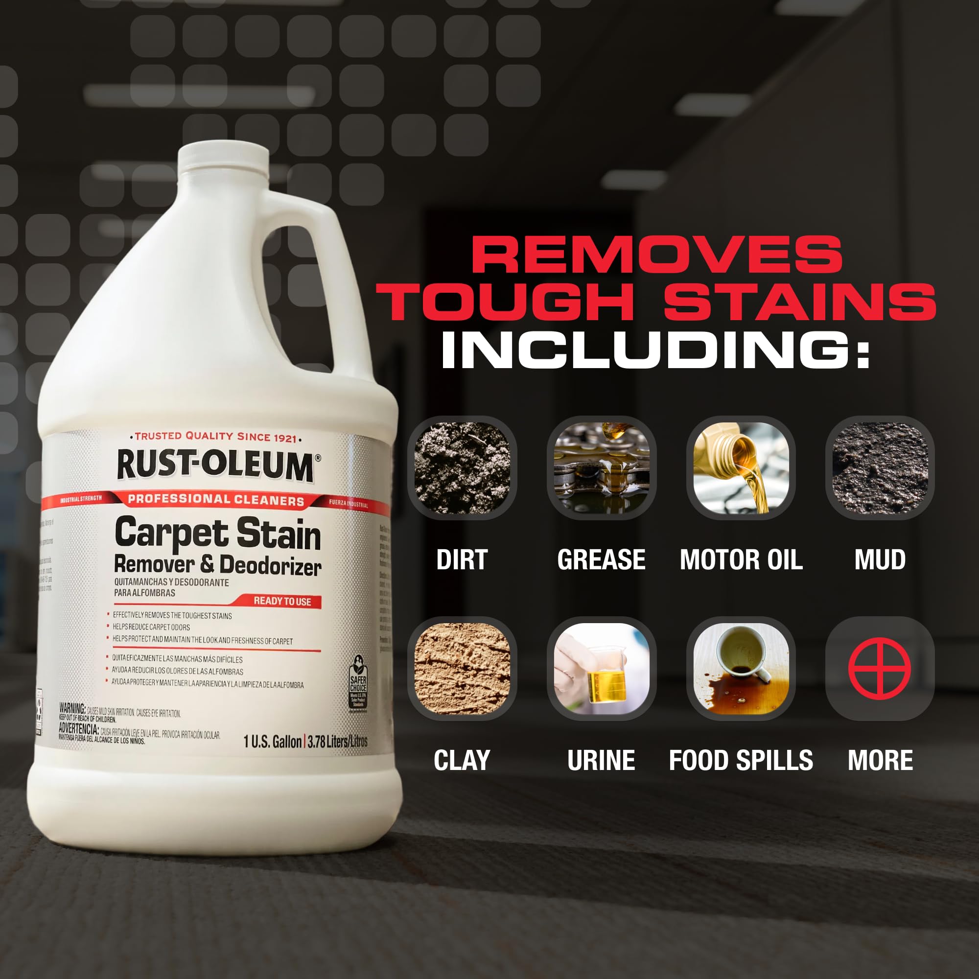 Rust-Oleum Professional Cleaners Carpet Stain Remover & Deodorizer | One Gallon (128oz) | Ready to Use Refill Bottle | Professional Strength