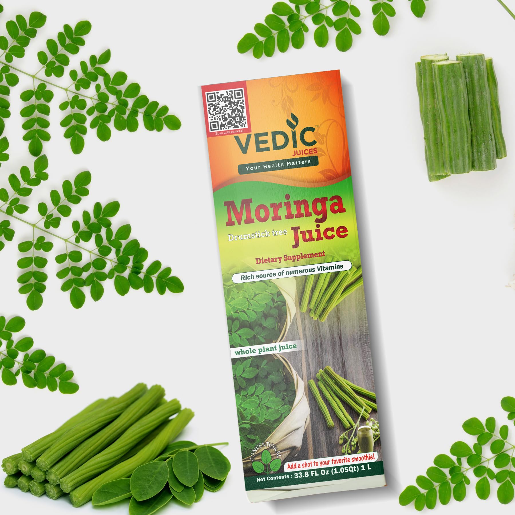Vedic Moringa Juice Energy Plus - Multivitamin and Antioxidant Drink - Natural Leaf Plant Protein - 33.8oz, Ideal for Daily Use
