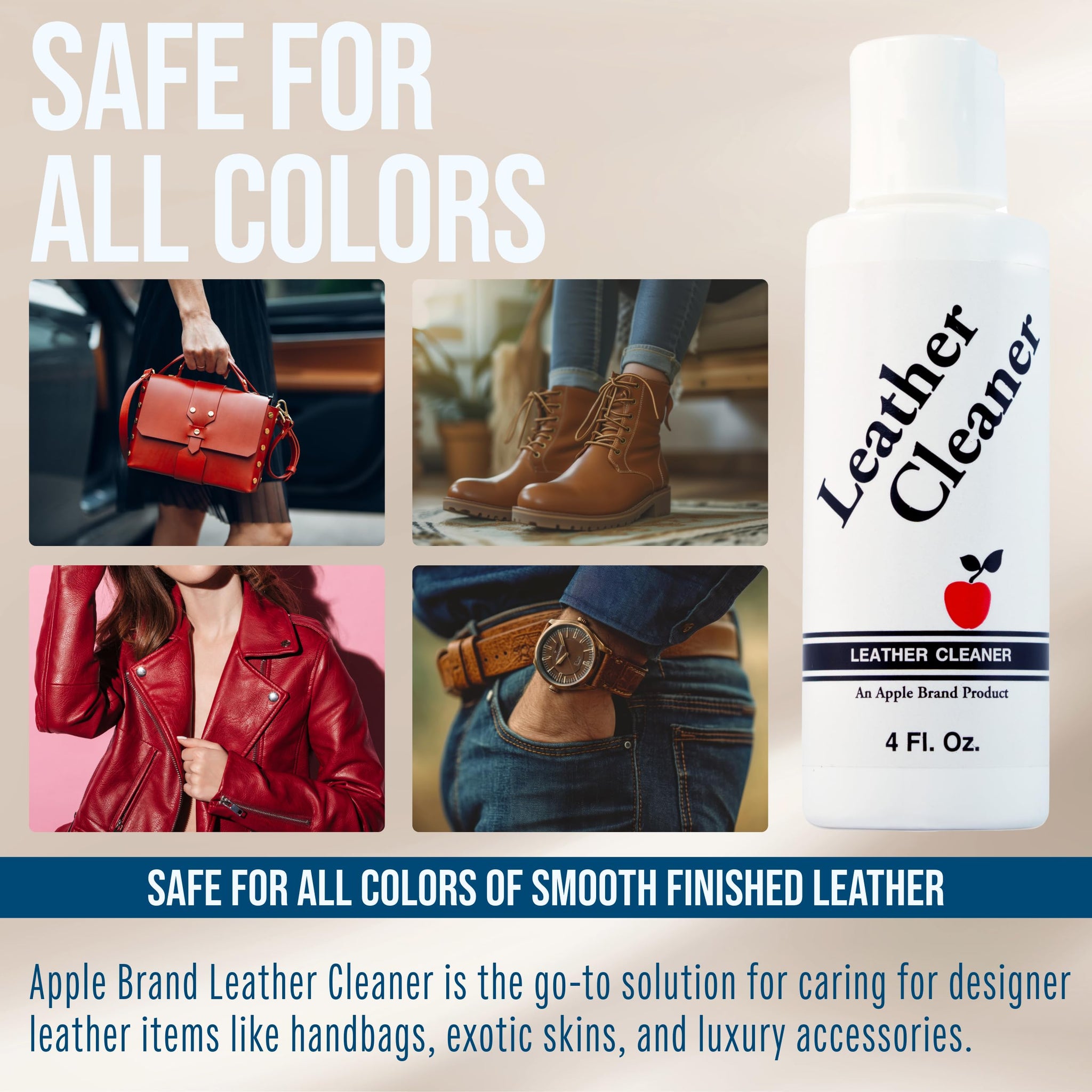 Apple Brand Leather Cleaner 4 oz - Great for Shoes, Boots, Handbags, Car Upholstery, Furniture - Removes Surface Dirt, Grime, Salt and More From