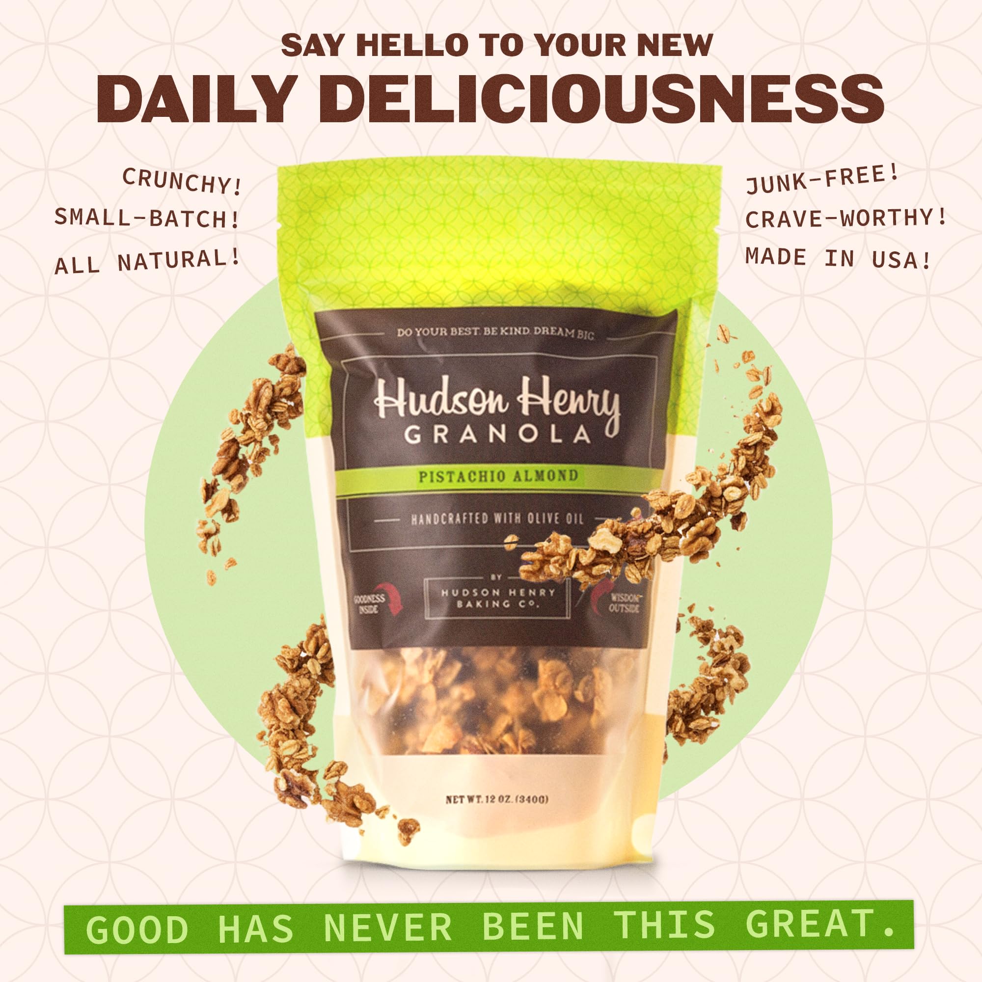 Hudson Henry Pistachio Almond Granola | Gluten Free Granola with Nuts and Seeds | Vegan, Non-GMO & Small Batch Baked with Pure Maple Syrup & Extra