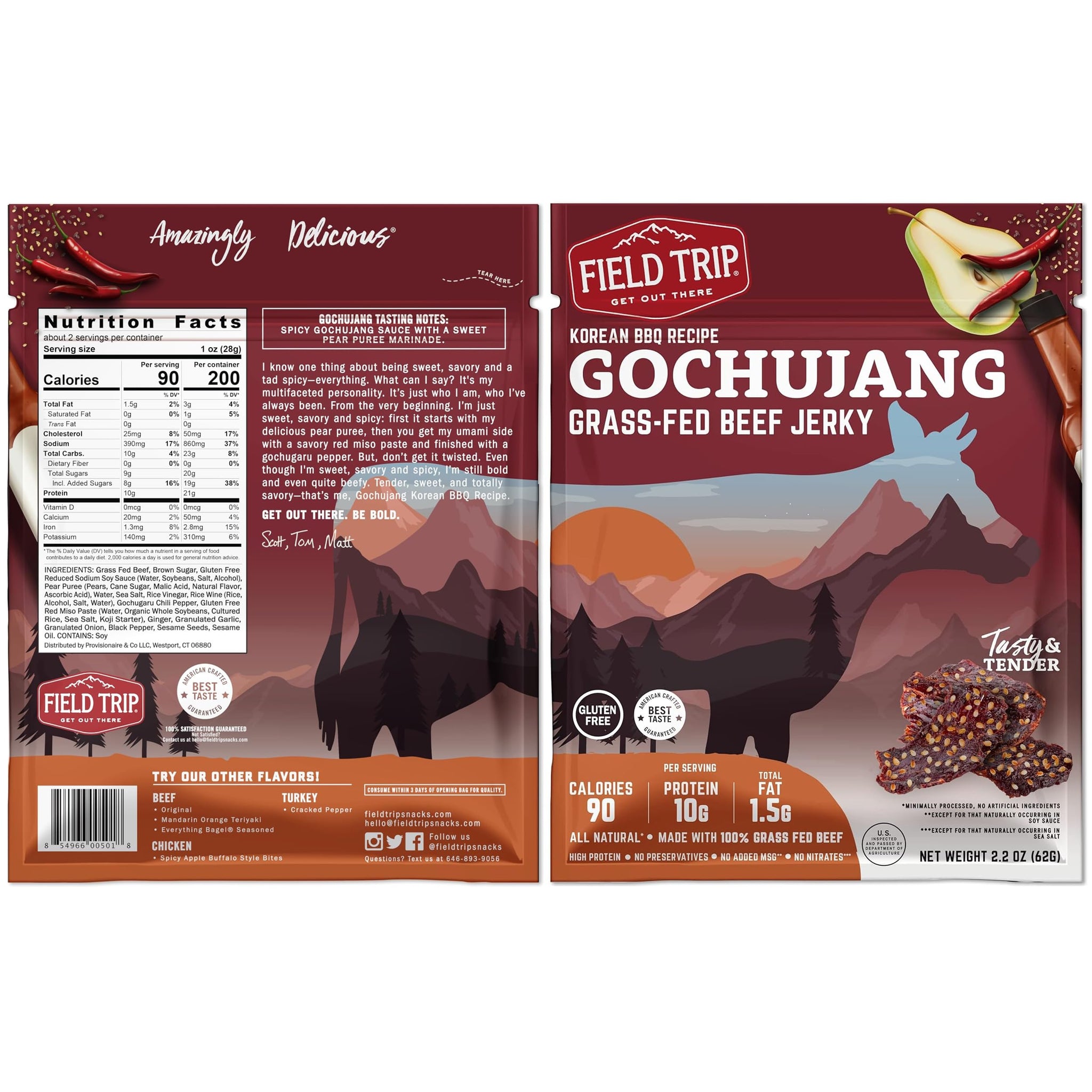 Field Trip Grass Fed Beef Jerky, Healthy Gluten Free Snacks, All Natural, Paleo-Friendly Beef Jerky, High Protein, Low Carb Snack with No Nitrates