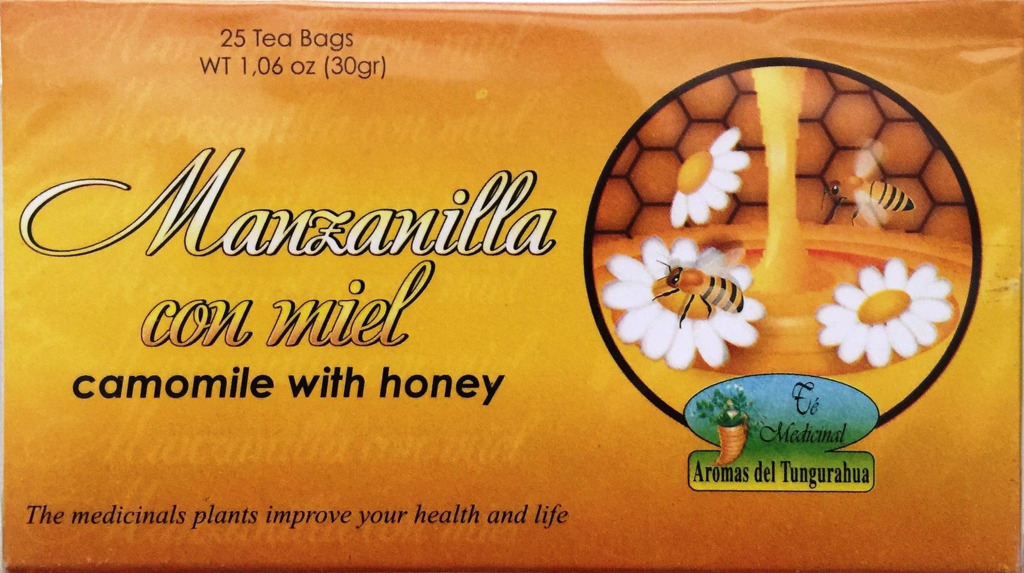 Manzanilla Té Con Miel. 25 Tea Bags. Camomile Tea with Honey. 2-PACK (50 Tea bags Total) (50 Bolsas)