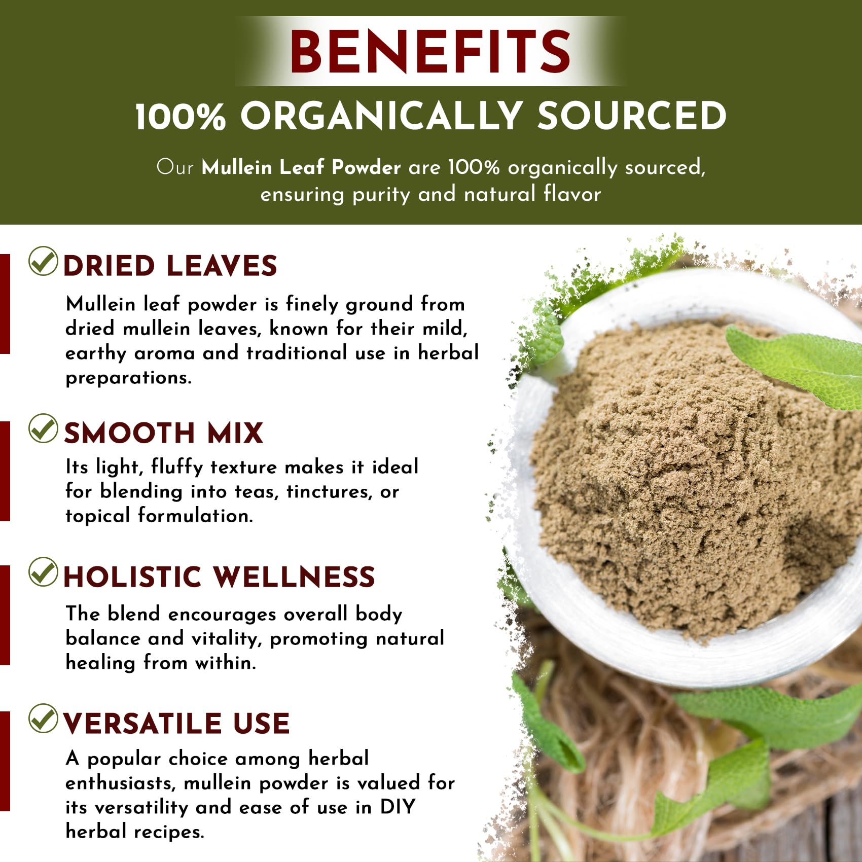 Organic Way Mullein Leaf Powder (Verbascum thapsus) - European Wild-Harvest | Organic & Kosher Certified | Vegan, Non GMO & Gluten Free | USDA