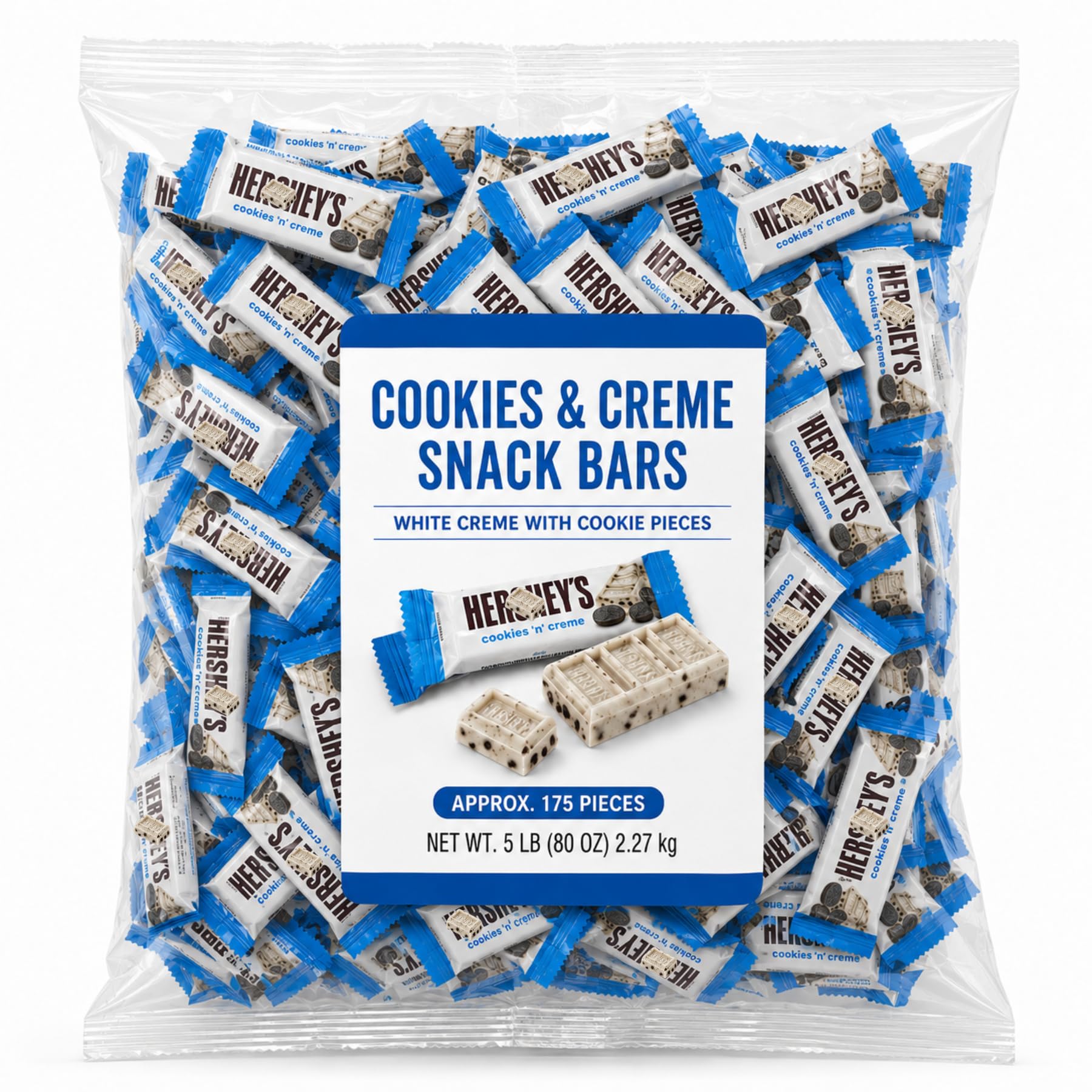 Cookies ‘n’ Creme Snack Size Candy Bars - White Creme with Crunchy Cookie Pieces - Individually Wrapped Mini Candy Bars