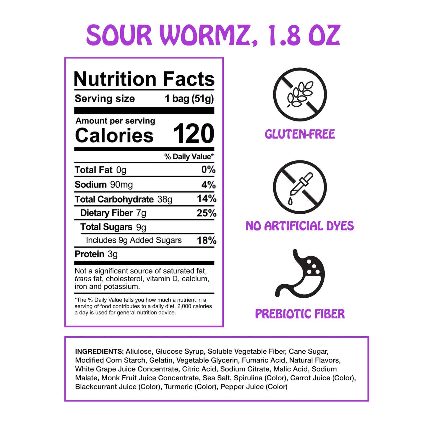 Rotten Sour Gummy Worms - Low Sugar, Low Calorie, 7g Gut-Friendly Prebiotic Fiber and 3g Protein, Gluten Free Candy - 1.8 oz - 8-Pack