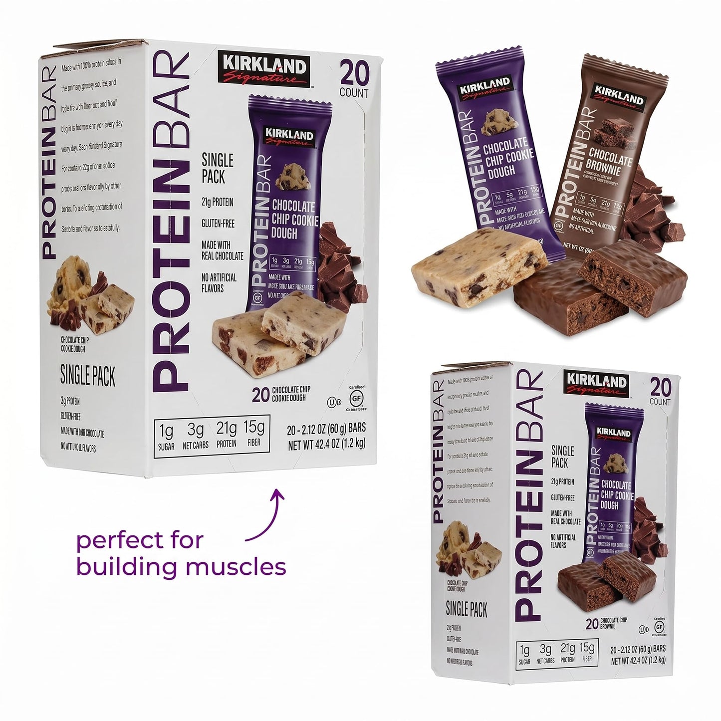 Kirkland Signature Protein Bars Chocolate Chip Cookie Dough, 20-count 2.12OZ