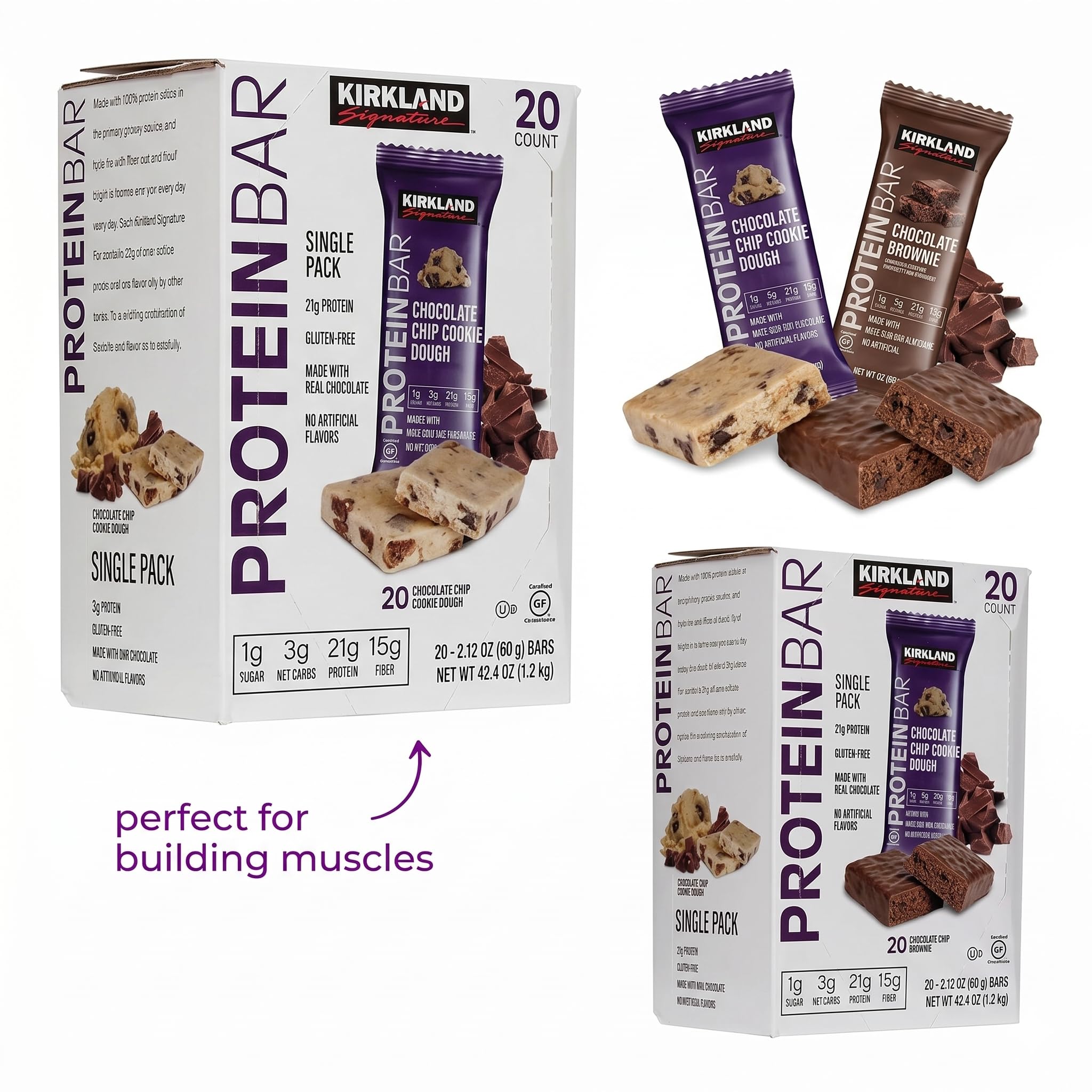 Kirkland Signature Protein Bars Chocolate Chip Cookie Dough, 20-count 2.12OZ