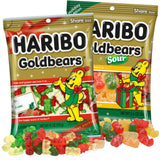 Christmas Haribo Goldbears, Original and Sour Gummy Bears, Assorted Fruit Flavored, Holiday Stocking Stuffers, 3.6 and 4 Ounces (Pack of 2)
