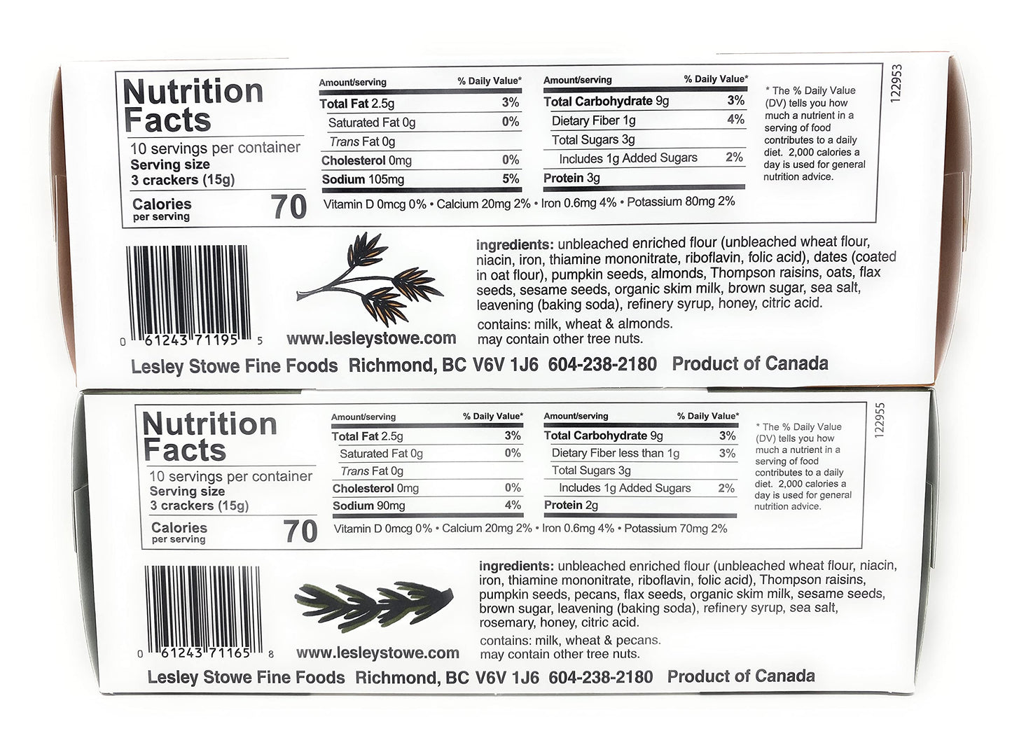 Gourmet Food Crisp Cracker Salty Date & Almond, Rosemary Raisin Pecan Crackers 5.3 oz