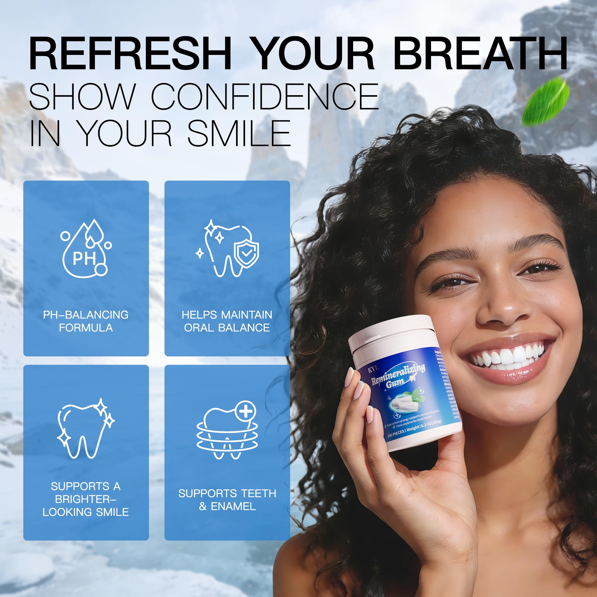 Remineralizing Gum with Xylitol Mint Flavor, Sugar Free Chewing Gum for Enamel Support and Fresh Breath, Gluten-Free Oral Care Gum for Daily Use Work