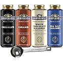 Ghirardelli Chocolate, Caramel, White Chocolate and Sea Salt Caramel Flavored Sauce 16 oz Bottles (Pack of 4) with Ghirardelli Stamped Barista Spoon
