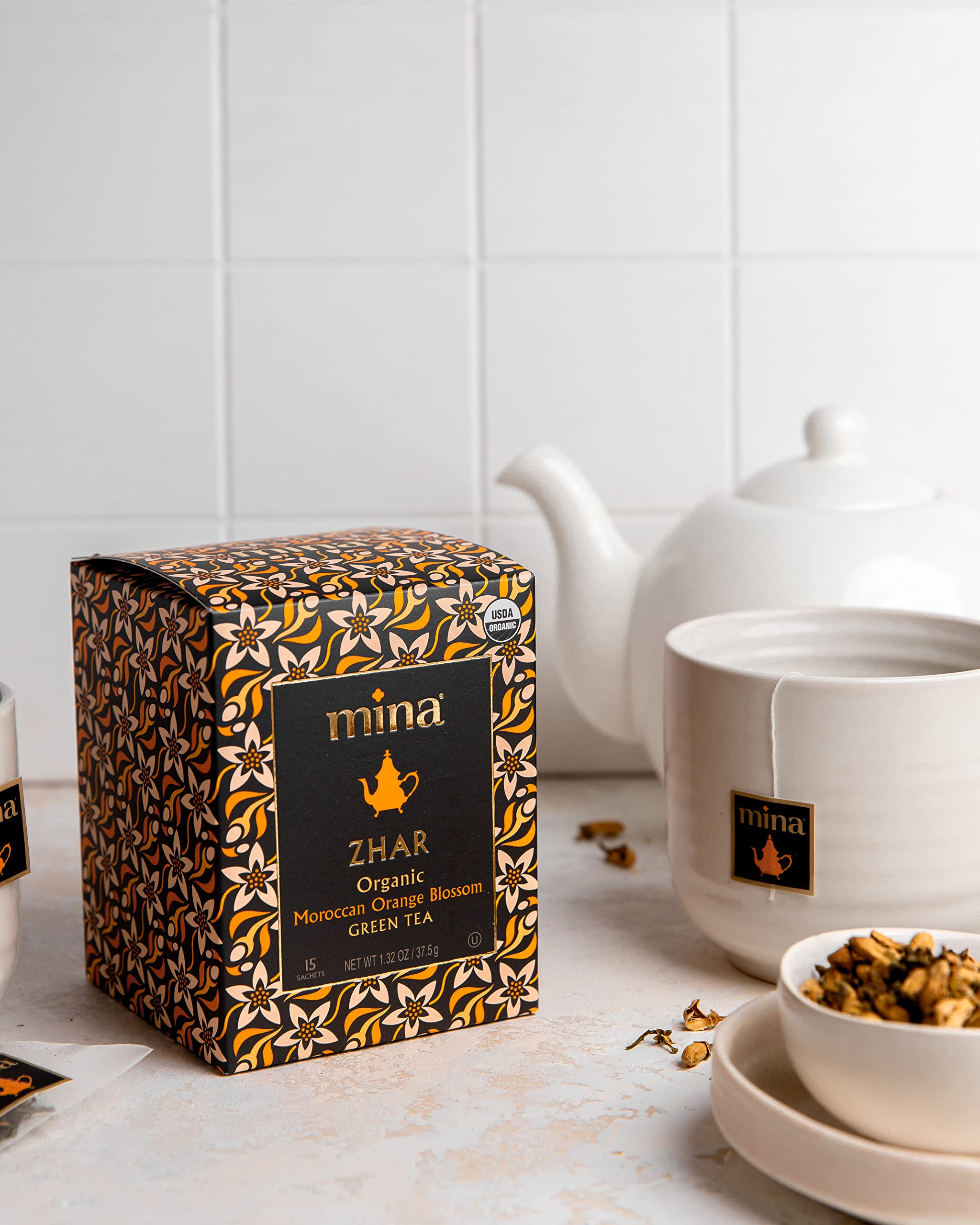 Mina Organic Moroccan Orange Blossom Green Tea, 15 CT