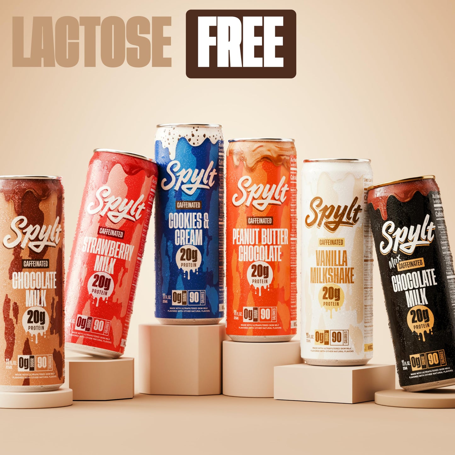 Spylt High Protein Milk - 6 Flavor Variety Pack with 60mg Caffeine & 20g Protein - 90 Calories, Ready to Drink, Sugar Free, Lactose Free Milk, Perfect