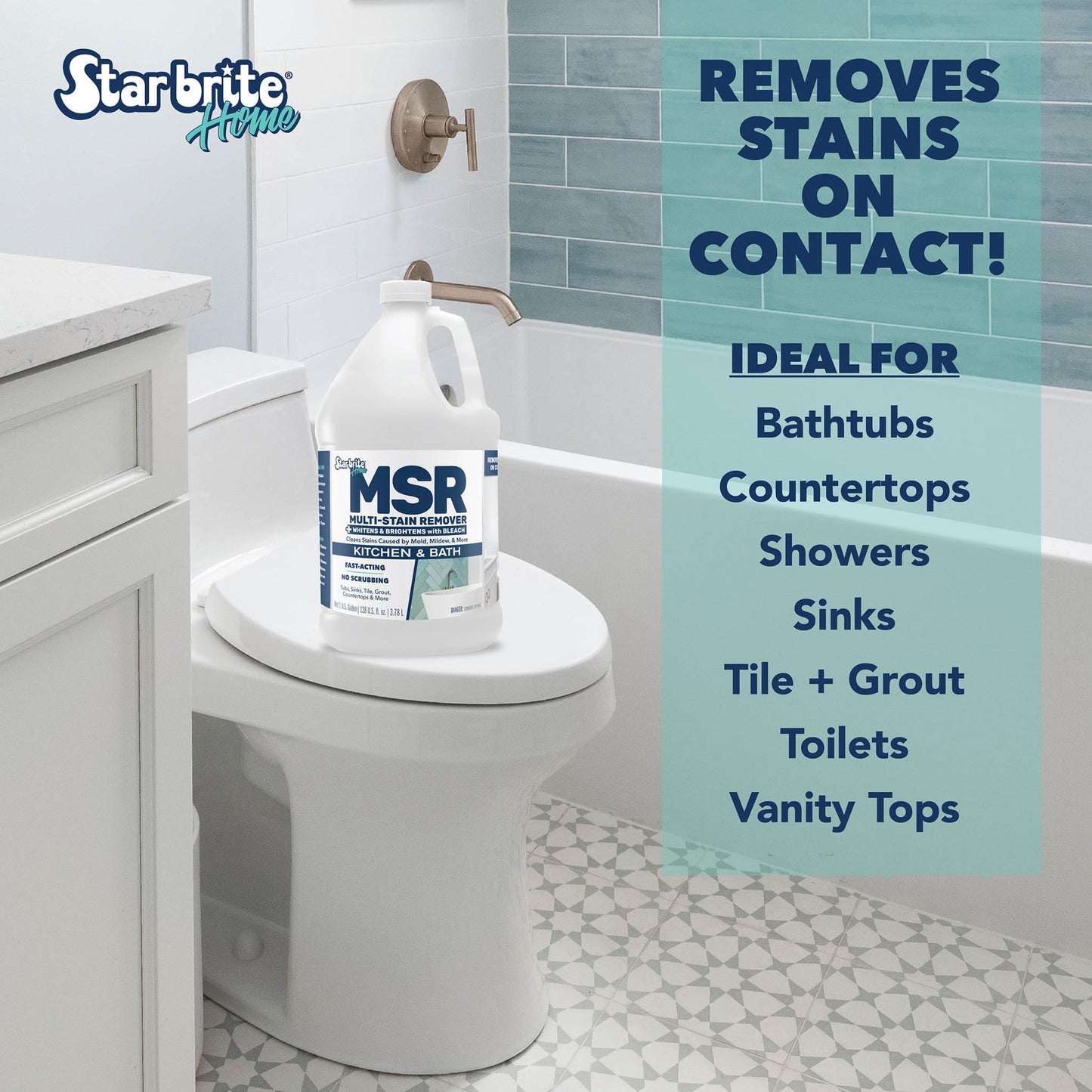 STAR BRITE Home MSR Multi-Stain Remover with Bleach - Fast-Acting Cleaner for Kitchen & Bath - Whitens, Brightens and Removes Mildew Stains and Scum
