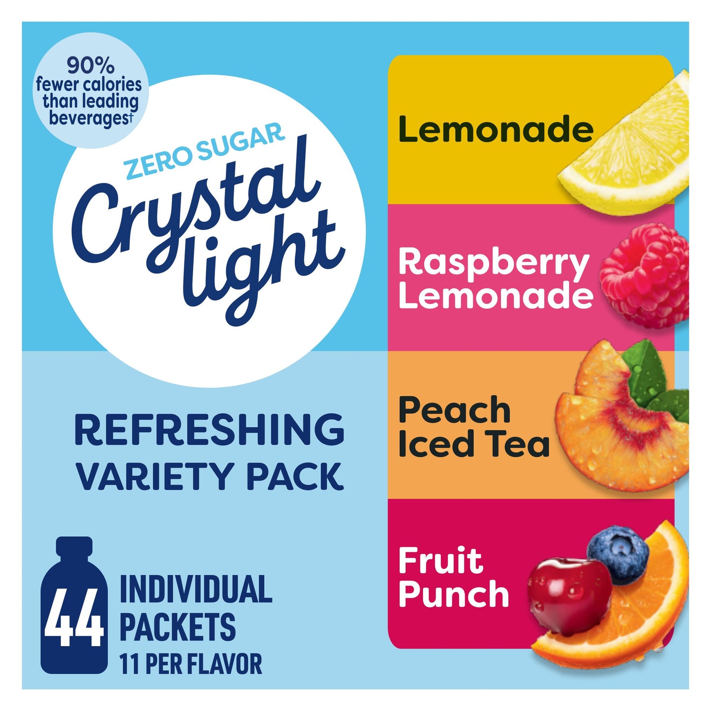 Crystal Light Refreshing Drink Mix Variety Pack, 44 Packets, for Convenient Hydration, Lemonade, Raspberry Lemonade, Peach Iced Tea, Fruit Punch
