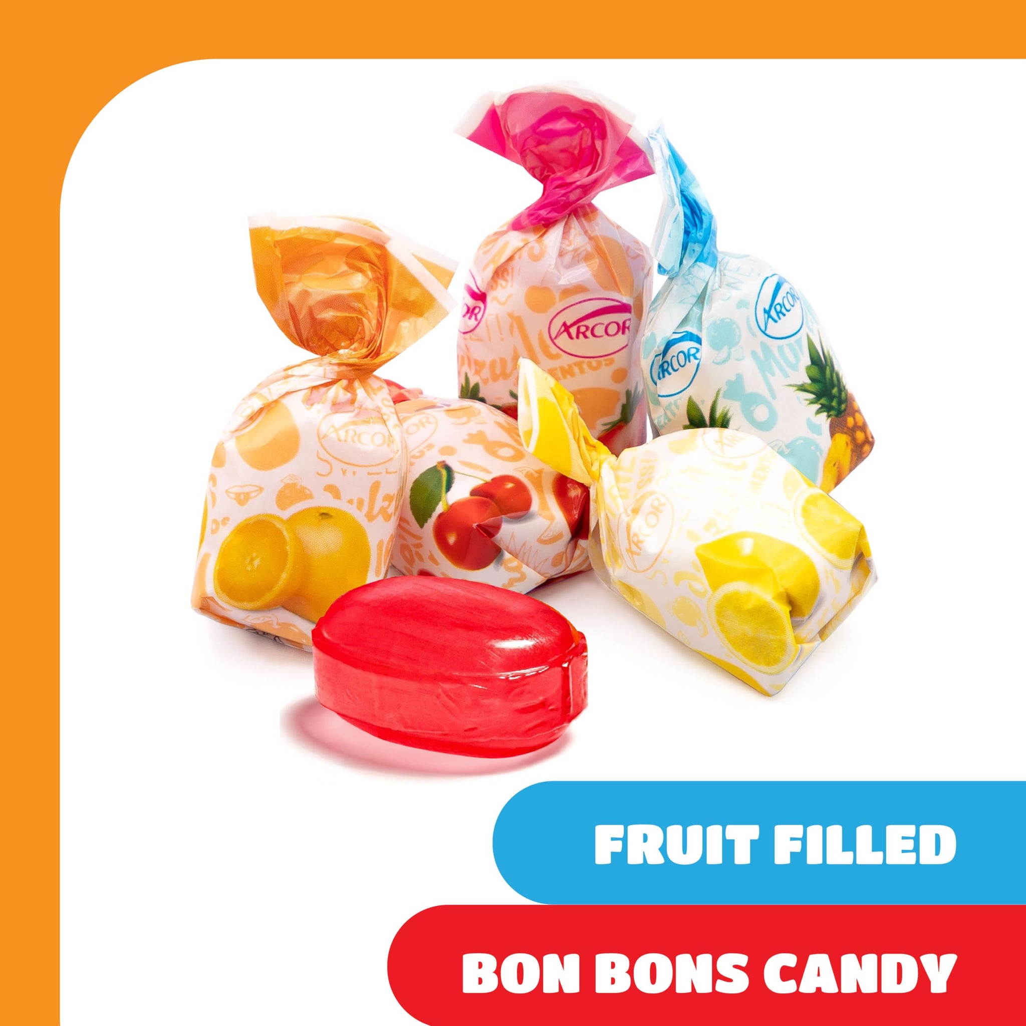 Arcor Fruit Filled Hard Candy - 2 Pound Bulk Bag - Bon Bons Candy - Individually Wrapped Assorted Fruit Candy for Office Bowls - Pineapple