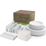 EPIQUEONE Disposable Paper Plates & Utensils Set (350-Piece) - White Tableware with Plates, Forks & Spoons -Microwave & Freezer Safe - Bulk Party