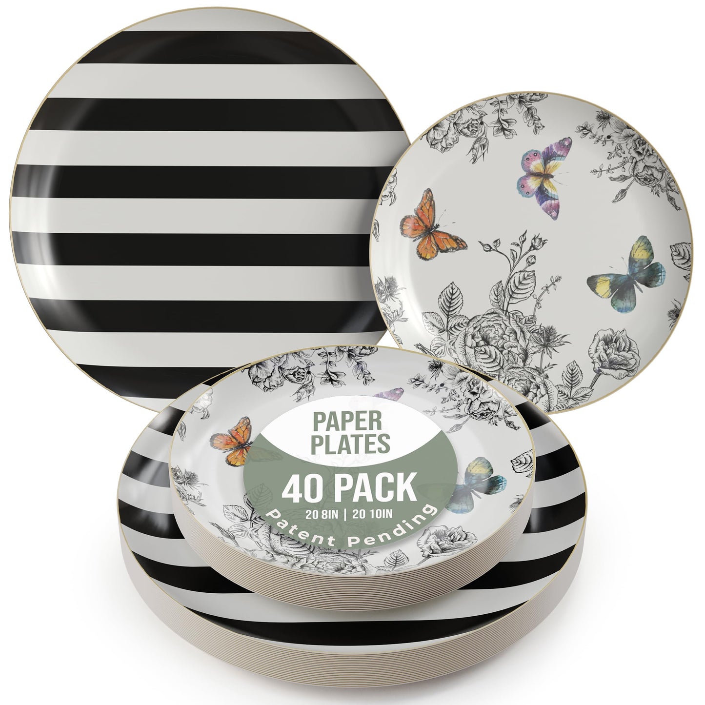 Trendables Floral Paper Plates 8.5 Inch & 10.5 Inch 40 Pcs Dinner Plate Set Fancy Disposable Plates for Party for 20 Guests 20 X 8 & 20 X 10 Large