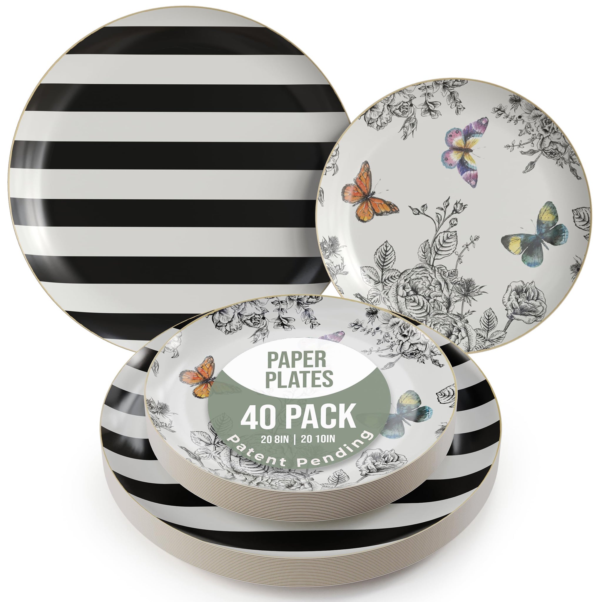 Trendables Floral Paper Plates 8.5 Inch & 10.5 Inch 40 Pcs Dinner Plate Set Fancy Disposable Plates for Party for 20 Guests 20 X 8 & 20 X 10 Large