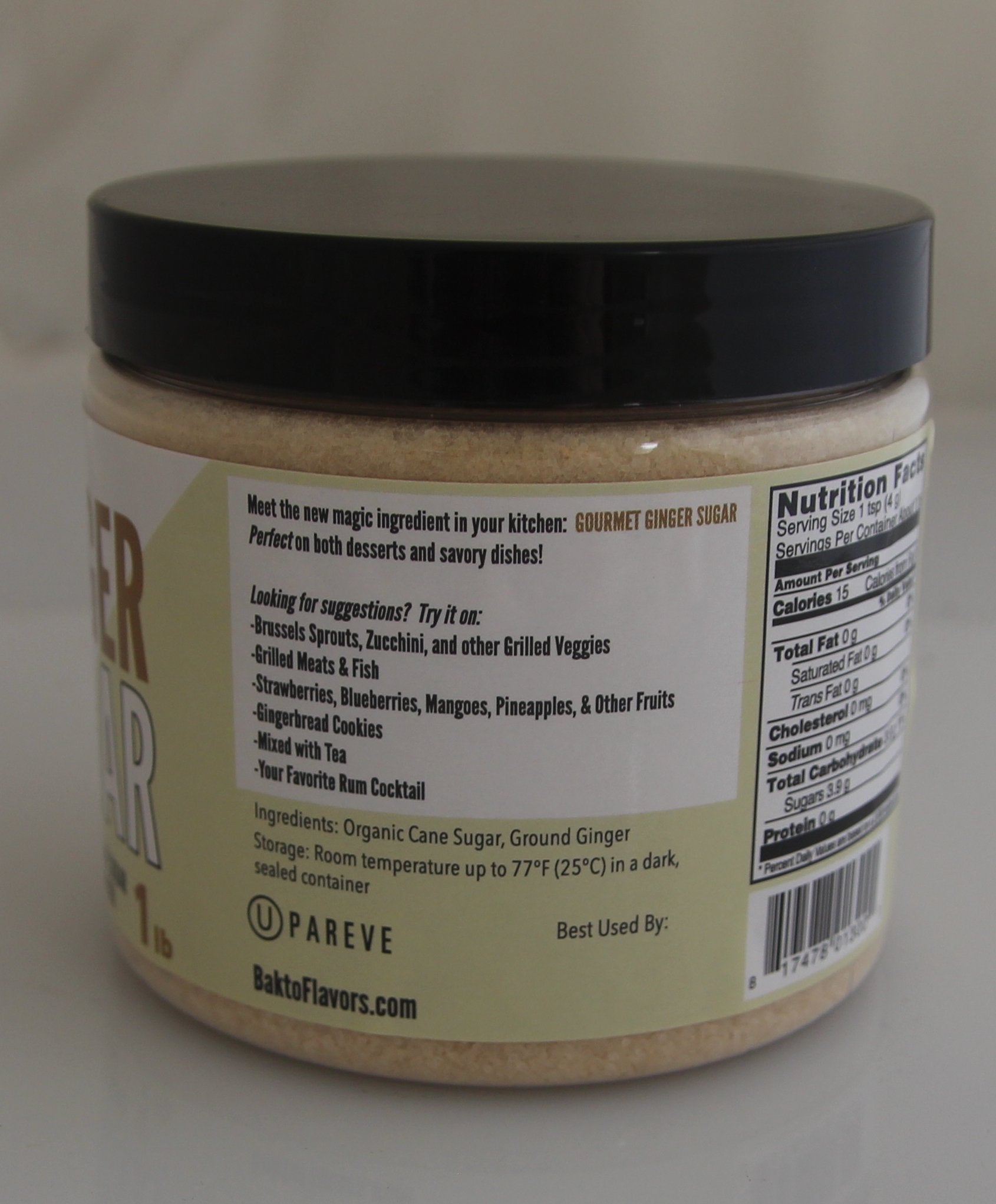 Bakto Flavors Gourmet Golden Ginger Cane Sugar, 1-pound Jar