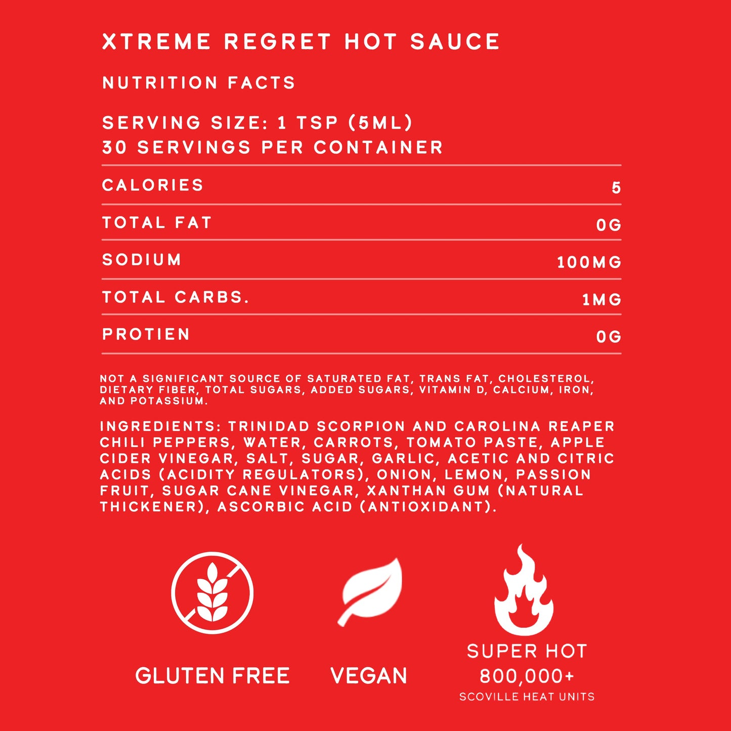 Elijah's Xtreme Regret Hot Sauce - Carolina Reaper and Trinidad Scorpion - The 2 Hottest Peppers in the World for an Extreme Fiery Heat