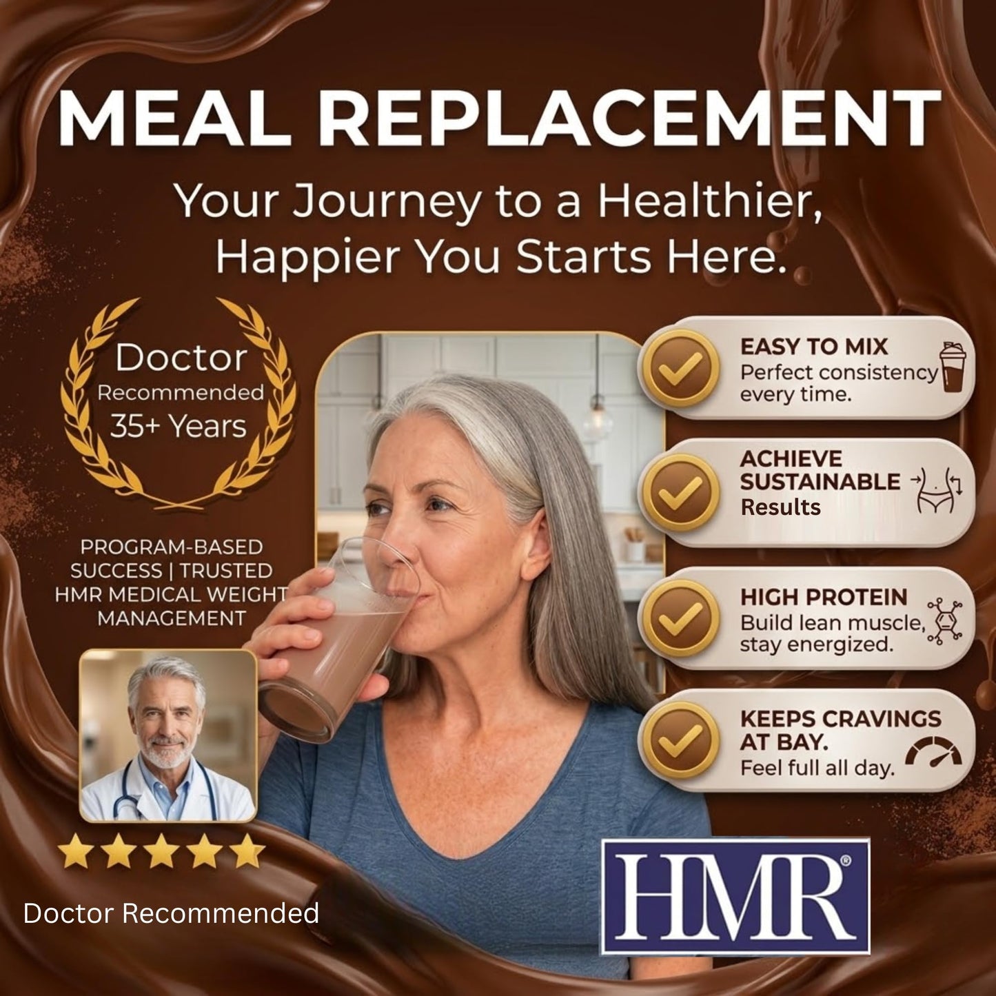 HMR 70 Plus Shake & Pudding Mix | Meal Replacement Powder | Lactose-Free | 15g Protein | Easy to Make | Low Calorie (7.35 Ounce (Pack of 1)