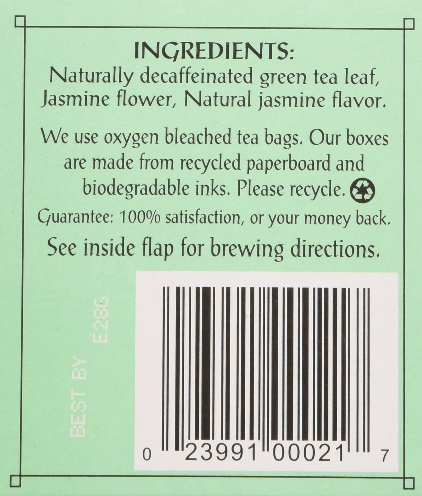 Triple Leaf Tea, Inc Tea, Jasmine Green, Decaf, 20-Count (Pack of 6)