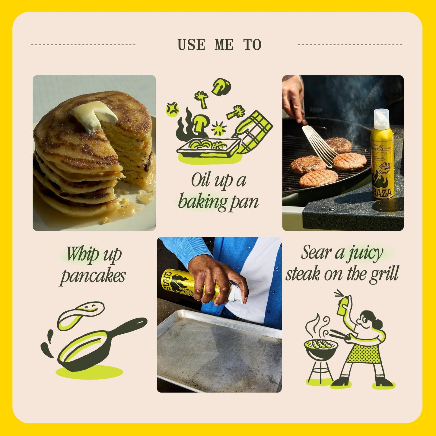 Graza Frizzle High Heat Cooking Oil Spray - Cooking Oil with a High Smoke Point & Neutral Flavor in a Spray Bottle for Frying, Baking & Grilling - Oil Made from 100% Olives - 5 oz (148ml)